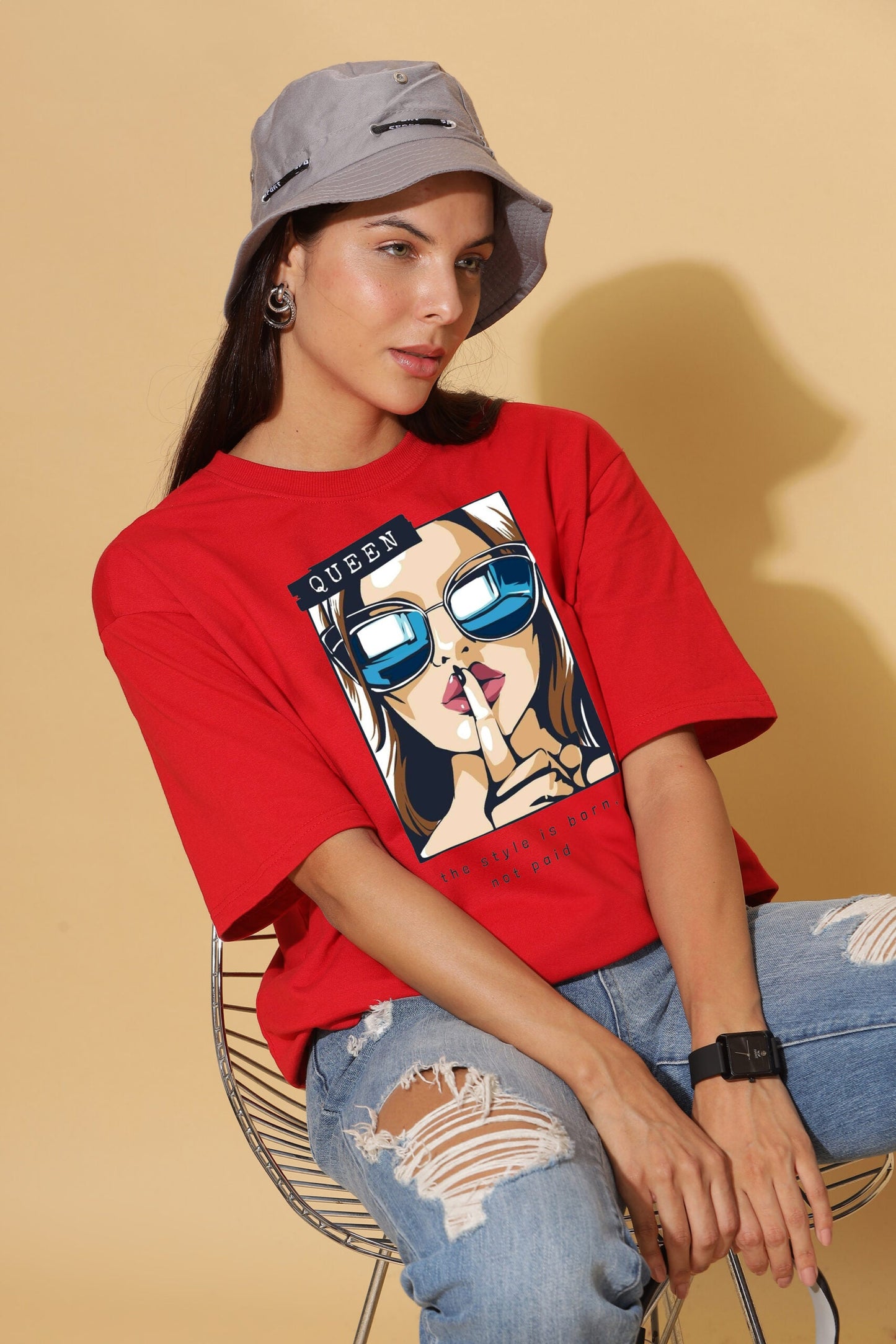 Crimson Chic: Women's Premium Oversize Tee