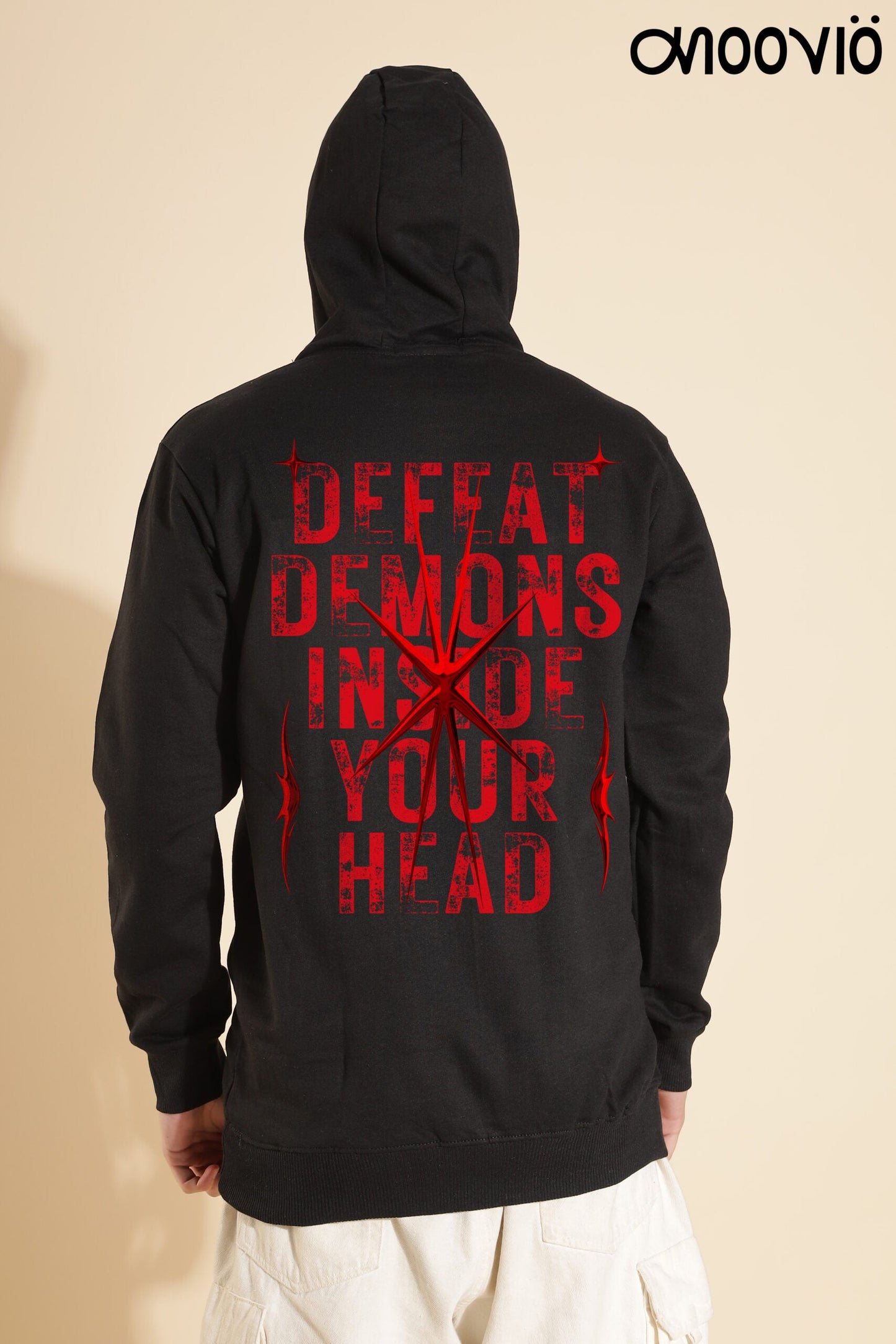 Moovio Men's Premium winter collection Defeat Demons Printed Black Hoodie