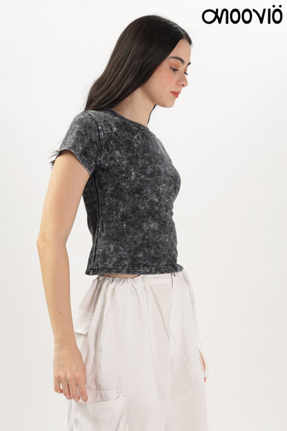 Black acid-wash crop-top