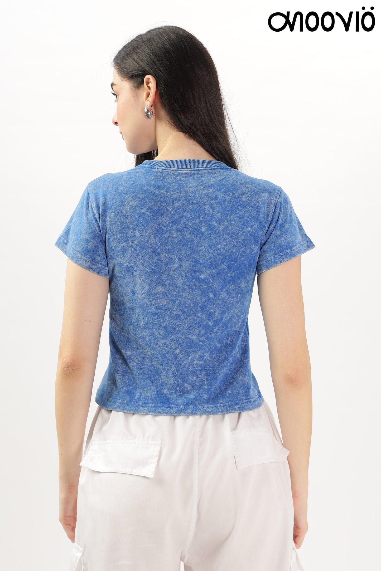 Blue acid-wash crop-top