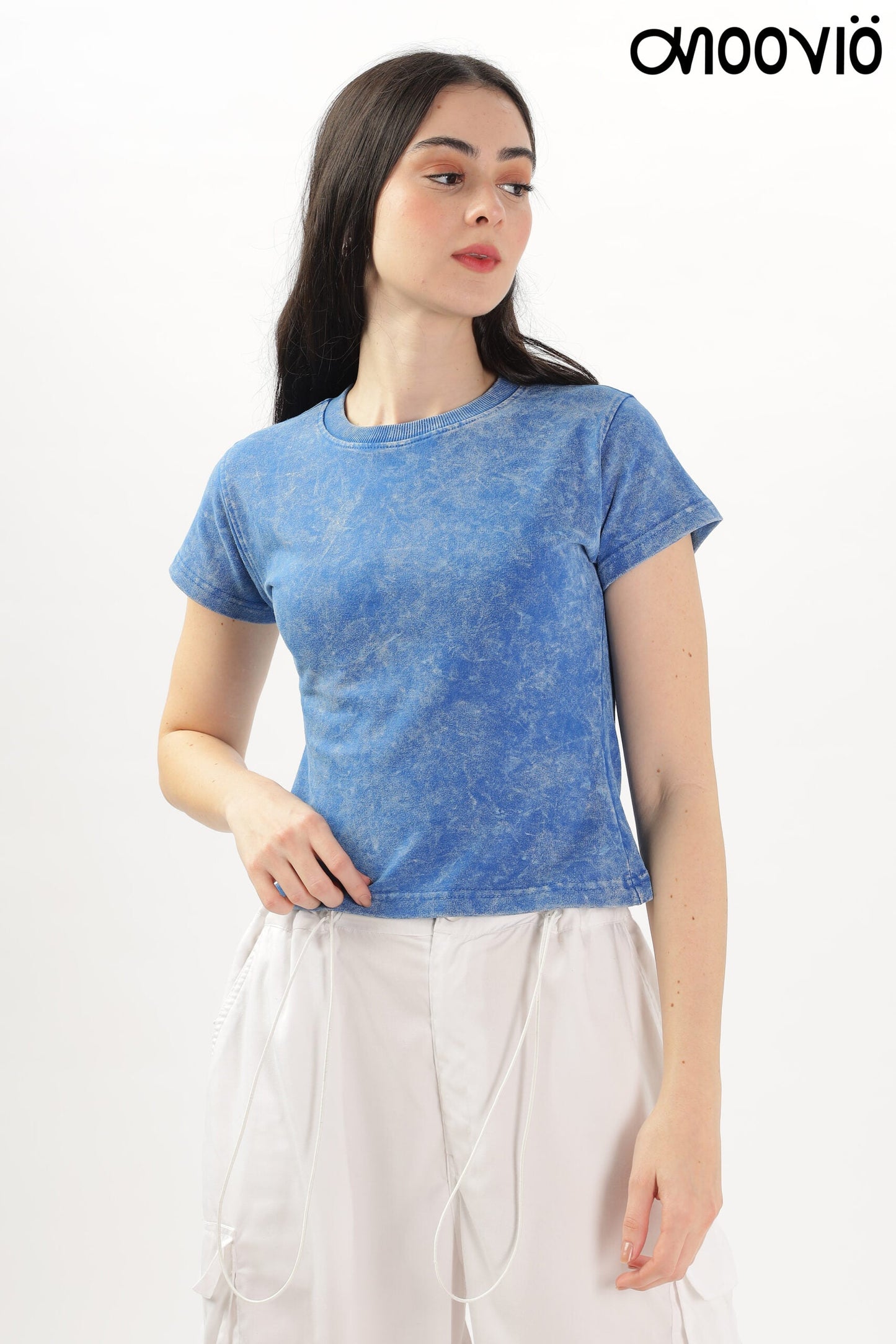 Blue acid-wash crop-top