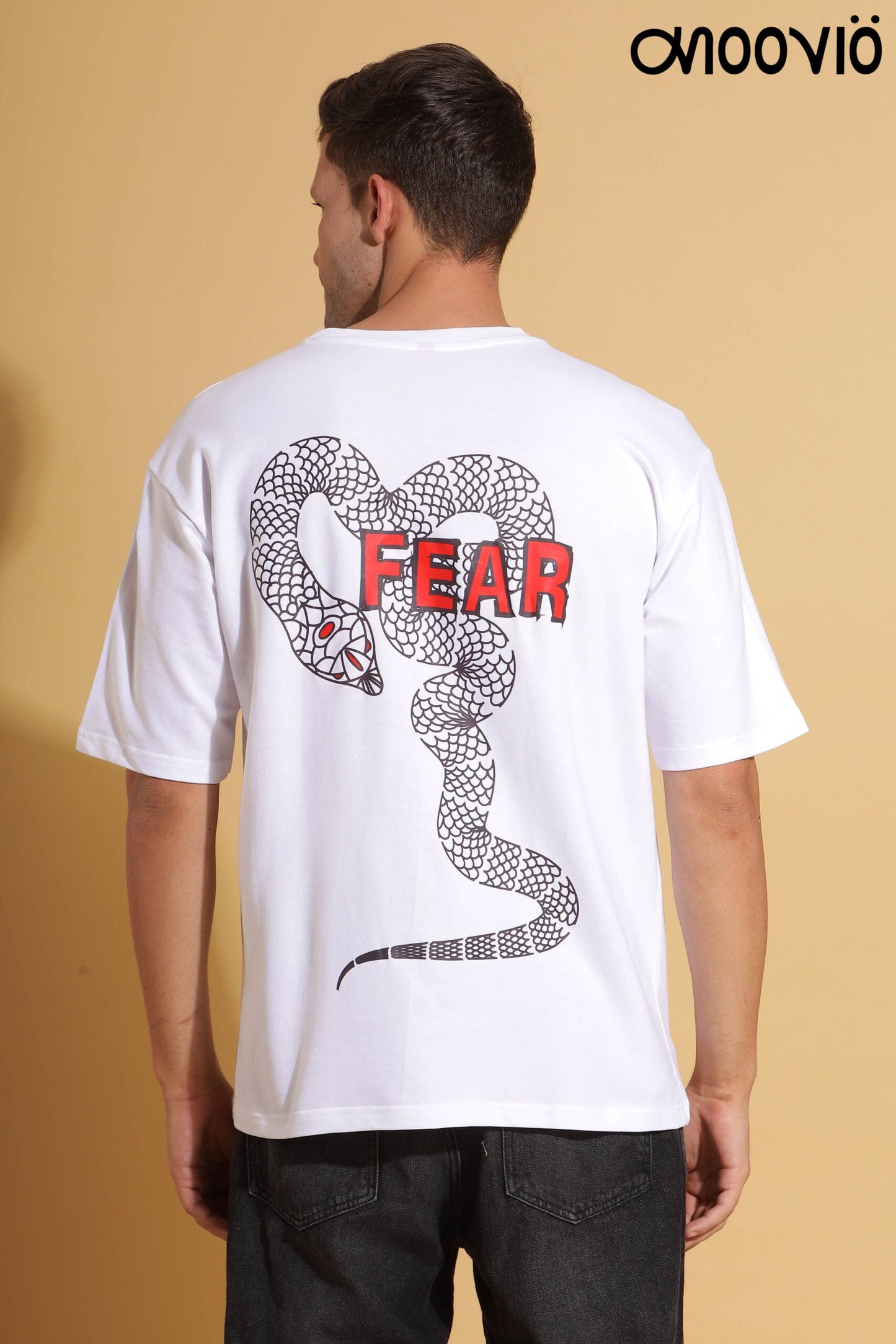 Men's White color FEAR Printed Premium Oversize Tee