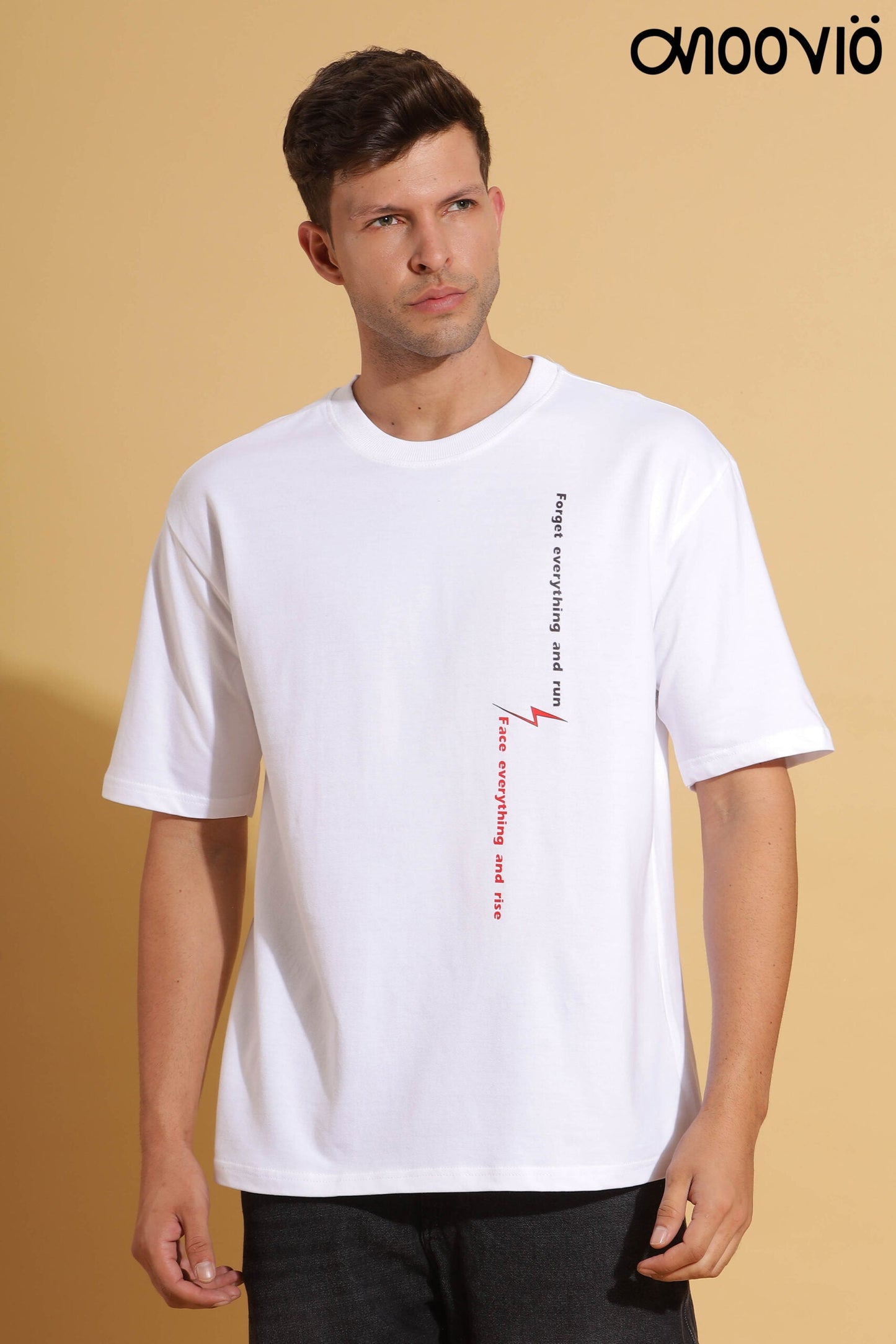 Men's White color FEAR Printed Premium Oversize Tee