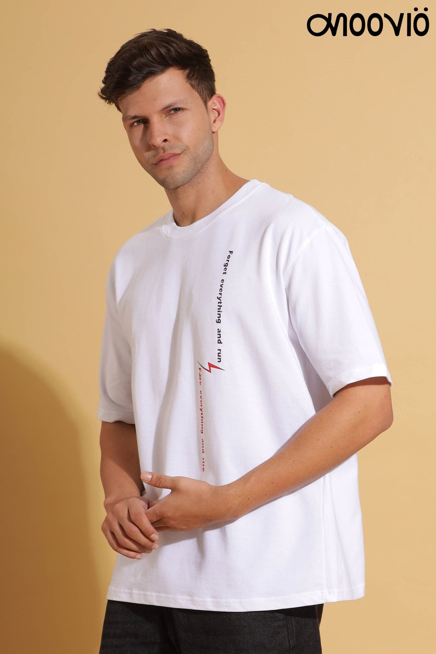 Men's White color FEAR Printed Premium Oversize Tee