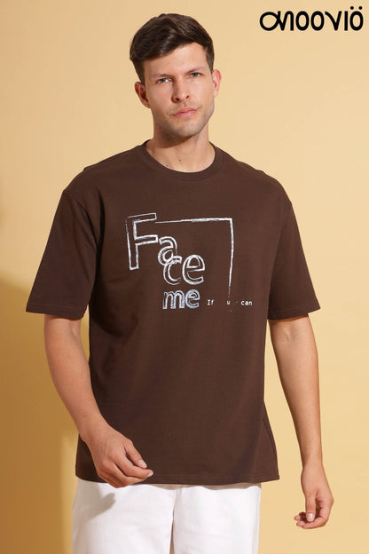 Men's Brown color FACE ME Printed Premium Oversize Tee