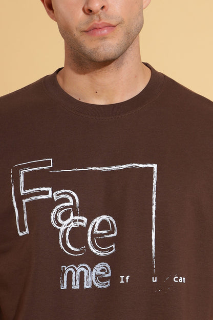 Men's Brown color FACE ME Printed Premium Oversize Tee