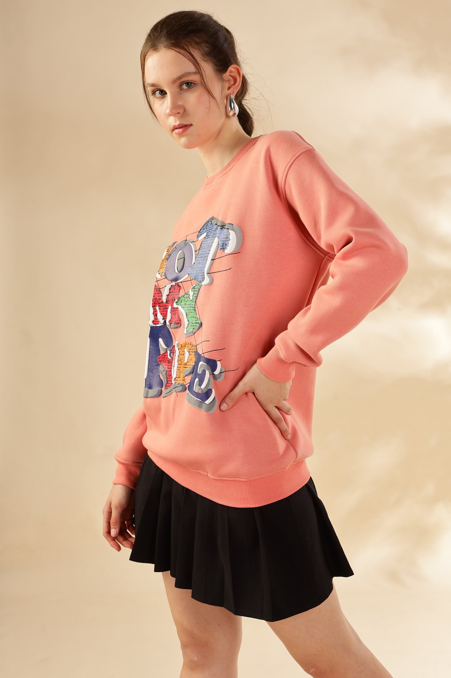 Cotton fleece premium women's light pink winter collection oversize sweatshirt