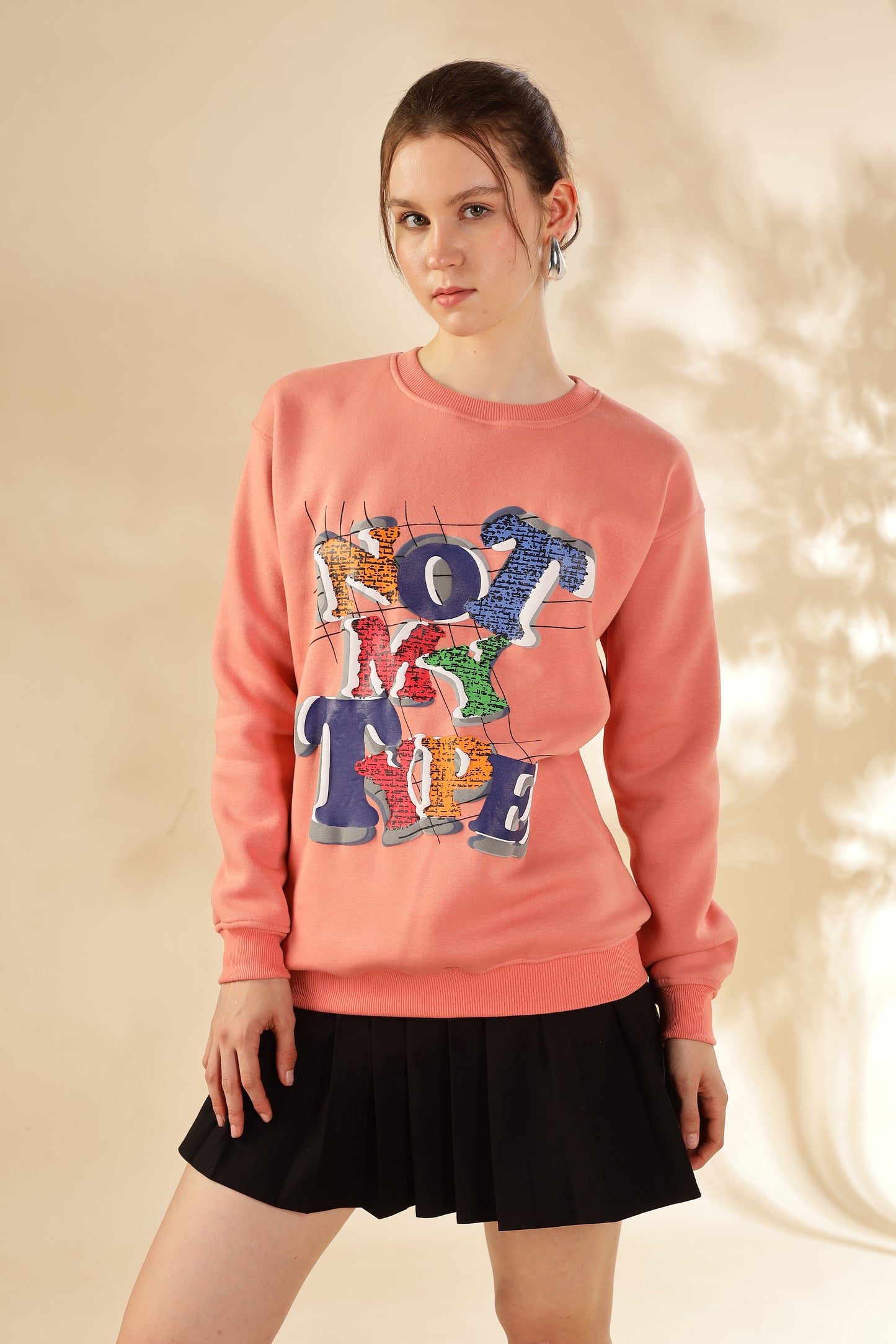 Cotton fleece premium women's light pink winter collection oversize sweatshirt