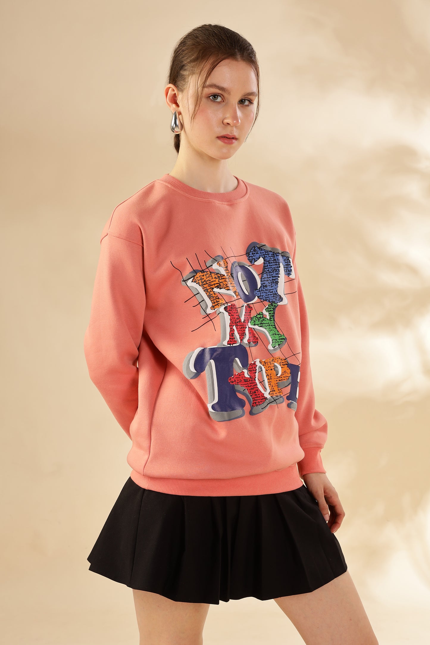 Cotton fleece premium women's light pink winter collection oversize sweatshirt