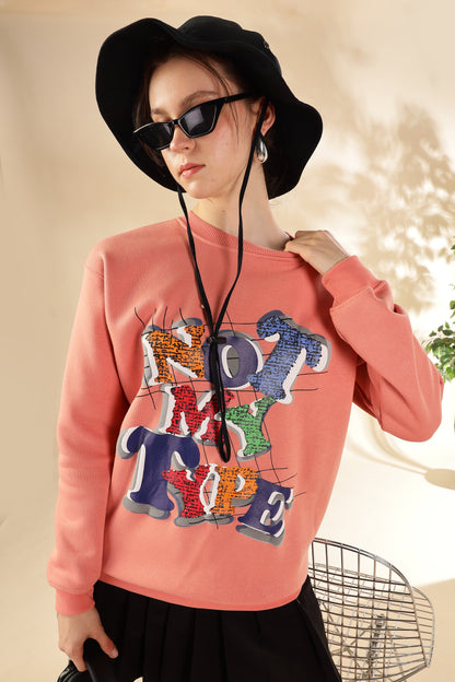 Cotton fleece premium women's light pink winter collection oversize sweatshirt