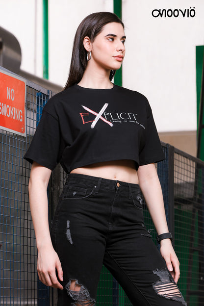 Women's Premium Midnight Black Crop-Top