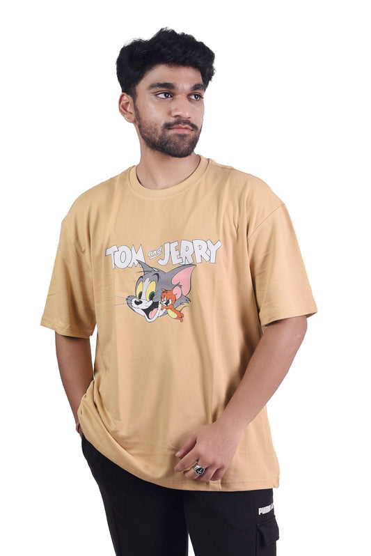 T&J printed Beige Color Unisex Premium Oversize Tee