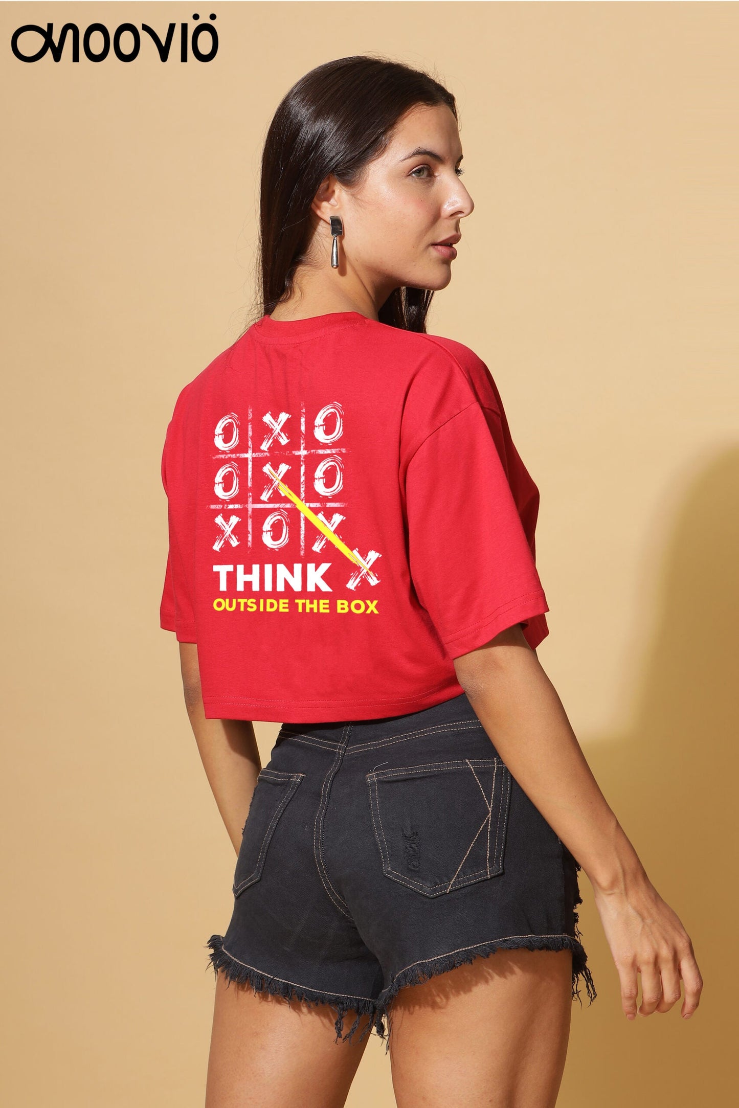 Moovio's Premium Red 'THINK' Oversize Crop Top