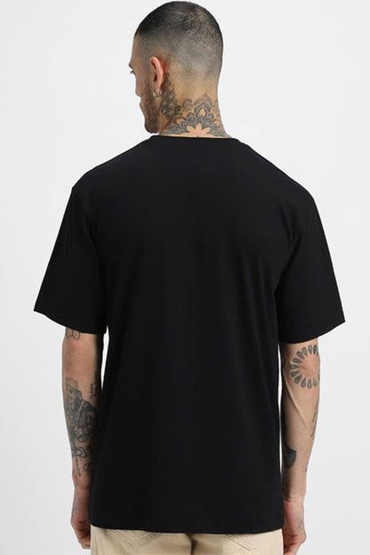 Unisex Black Cotton Oversized Solid T-Shirt