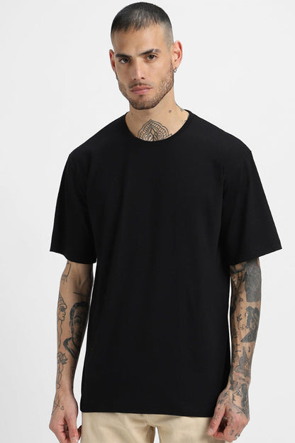 Unisex Black Cotton Oversized Solid T-Shirt