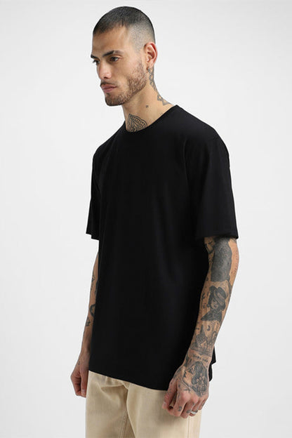 Unisex Black Cotton Oversized Solid T-Shirt