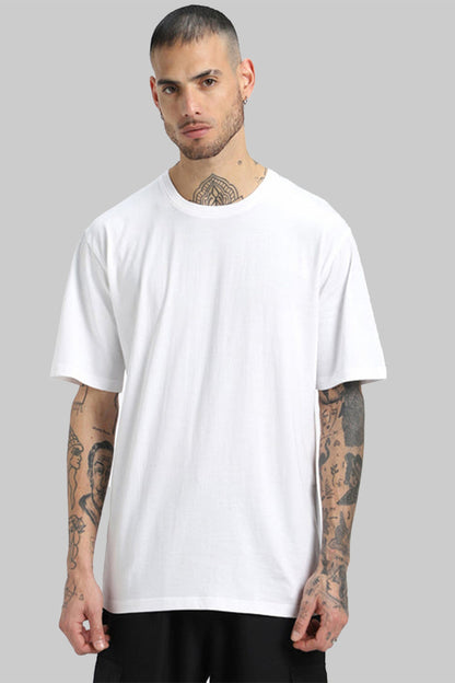 Unisex White Cotton Oversized Solid T-Shirt