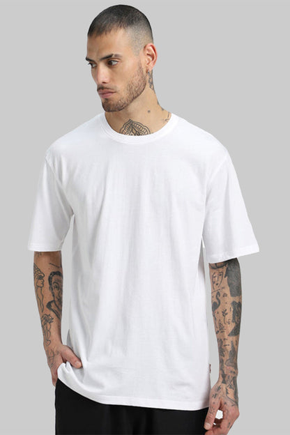 Unisex White Cotton Oversized Solid T-Shirt