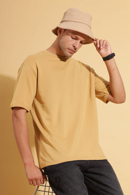 Moovio Unisex Beige Solid T-Shirt