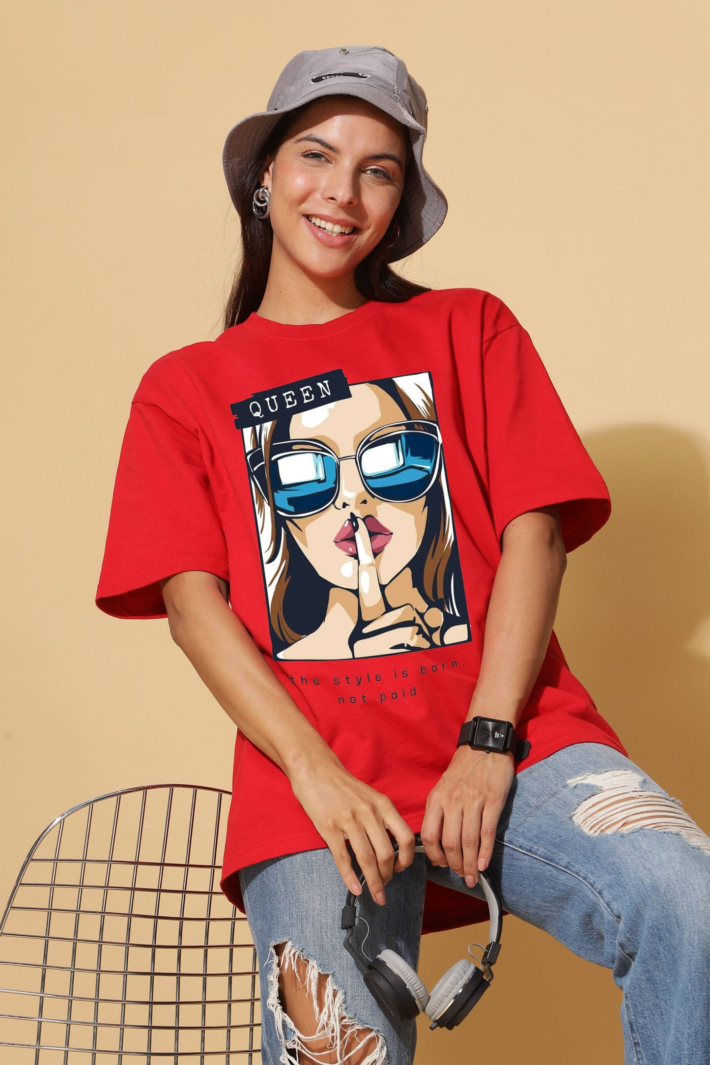 Crimson Chic: Women's Premium Oversize Tee