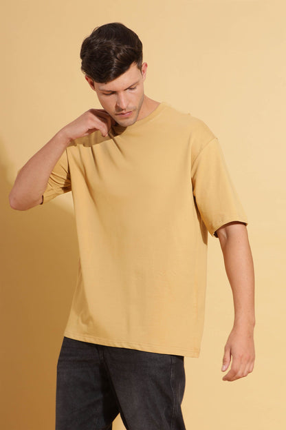 Moovio Unisex Beige Solid T-Shirt