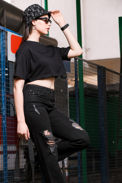 Midnight Breeze: Oversize Cotton Crop-Top