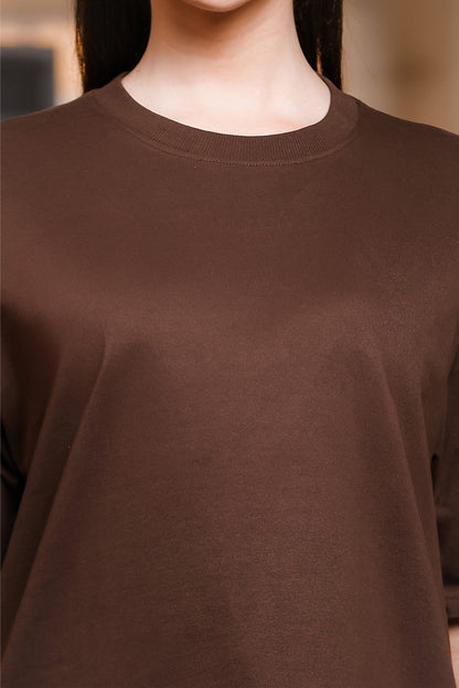 Unisex Brown Cotton Oversized Solid T-Shirt