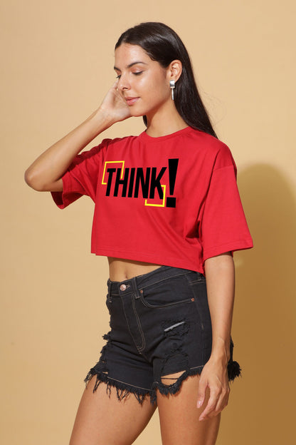 Moovio's Premium Red 'THINK' Oversize Crop Top