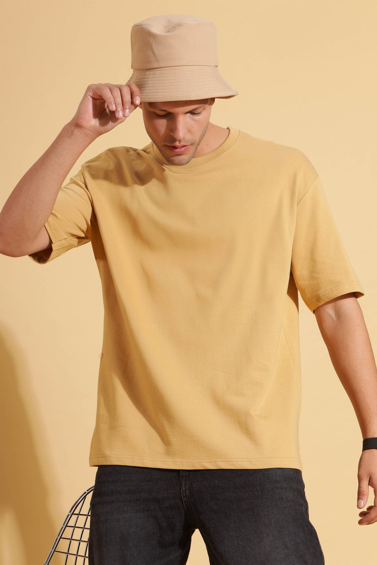 Moovio Unisex Beige Solid T-Shirt