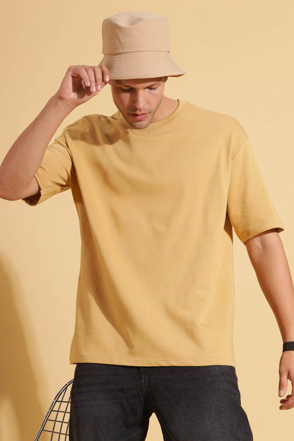 Moovio Unisex Beige Solid T-Shirt