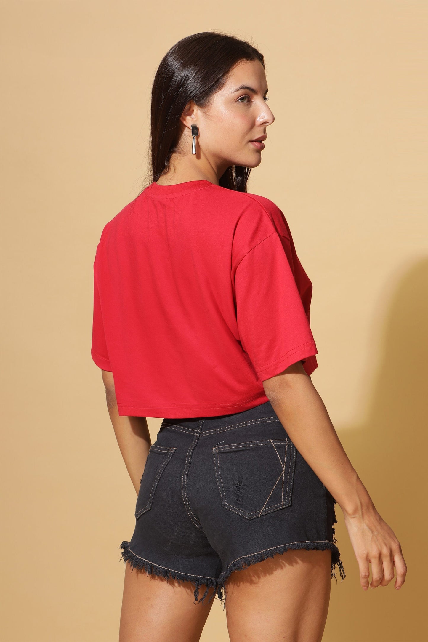 Crimson Breeze: Oversize Cotton Crop-Top