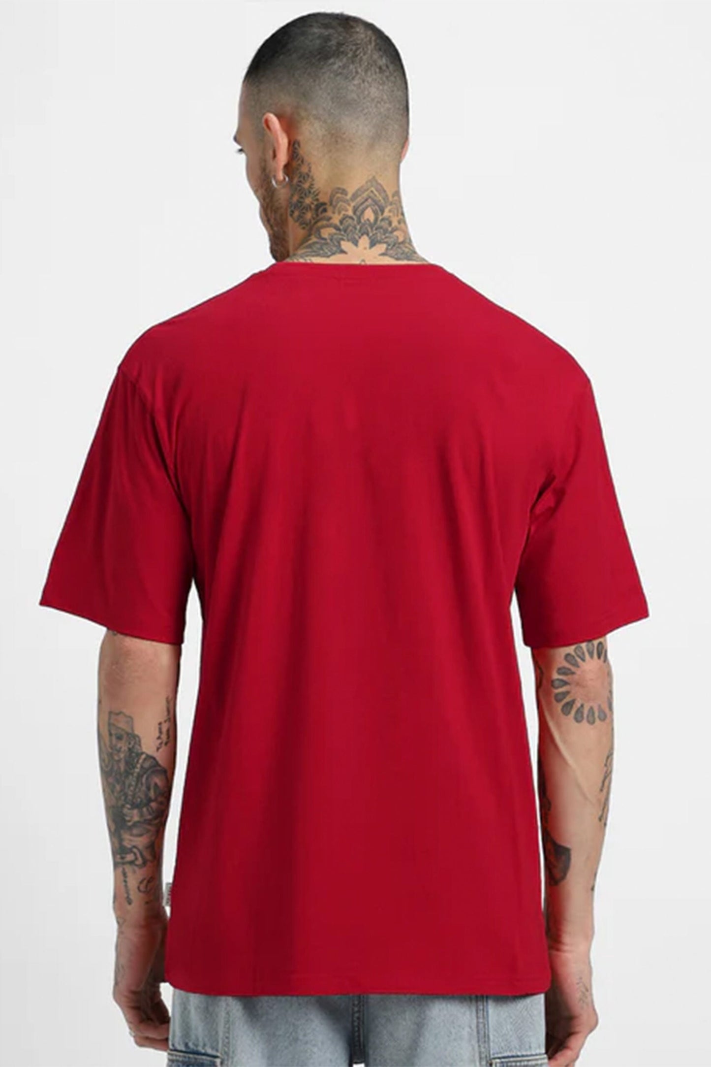 Unisex Red Cotton Oversized Solid T-Shirt